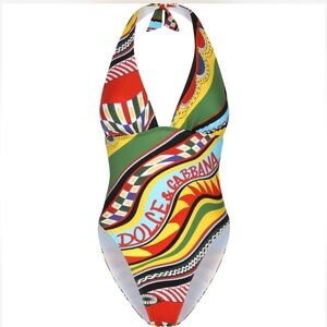 Dolce & Gabbana Carretto-Print Halterneck Swimsuit